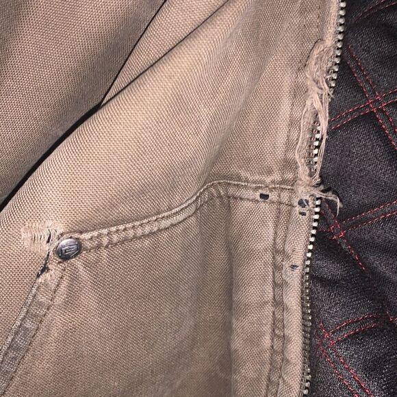 Vintage Thrashed Distressed Craftsman Tan Active Hoodie Workwear Jacket XL - Picture 13 of 13